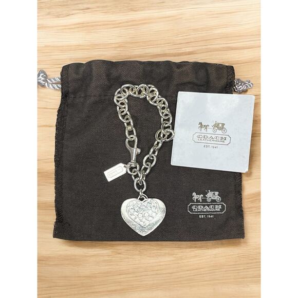 Y2K Coach 925 Sterling Silver Double Heart Pendant Link Bracelet - Picture 7 of 7